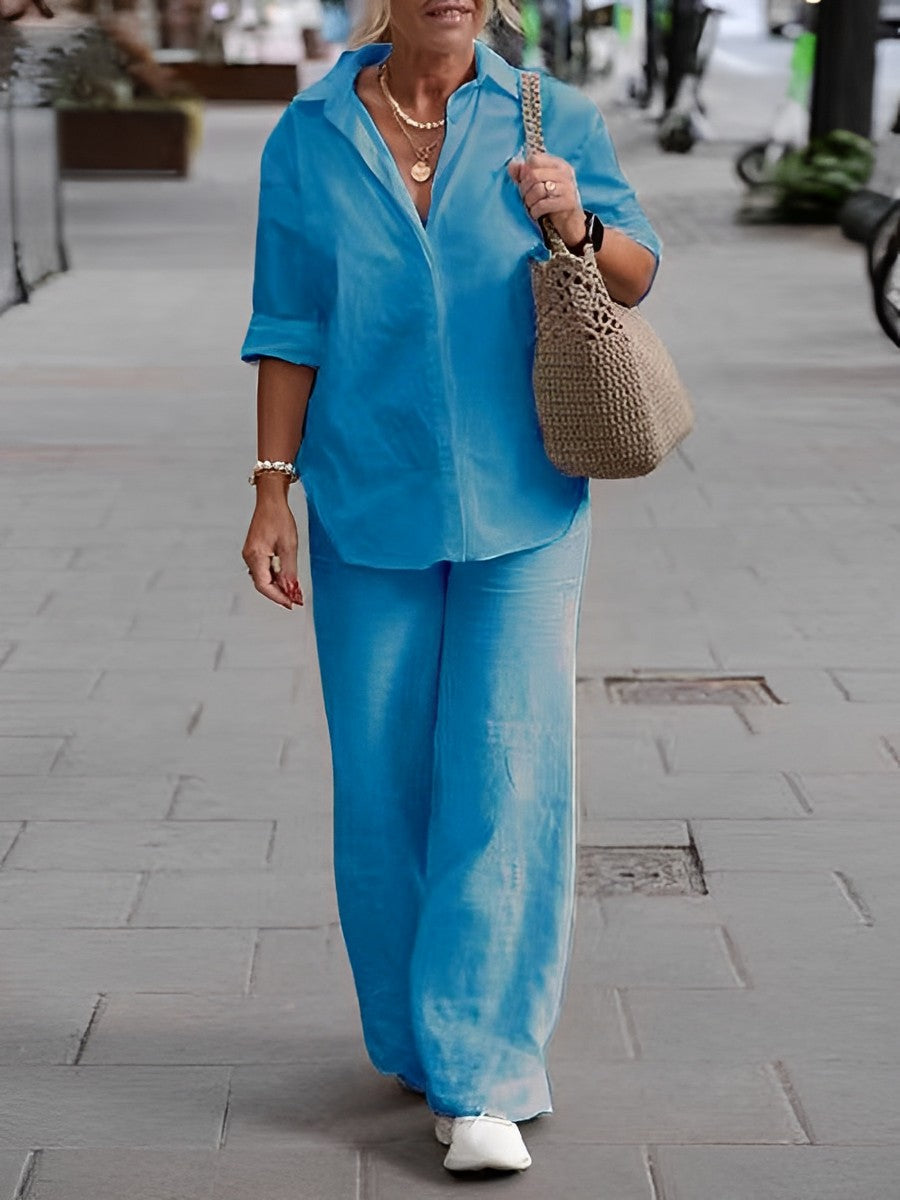 Long-Sleeved Shirt & Pants Two-Piece Set