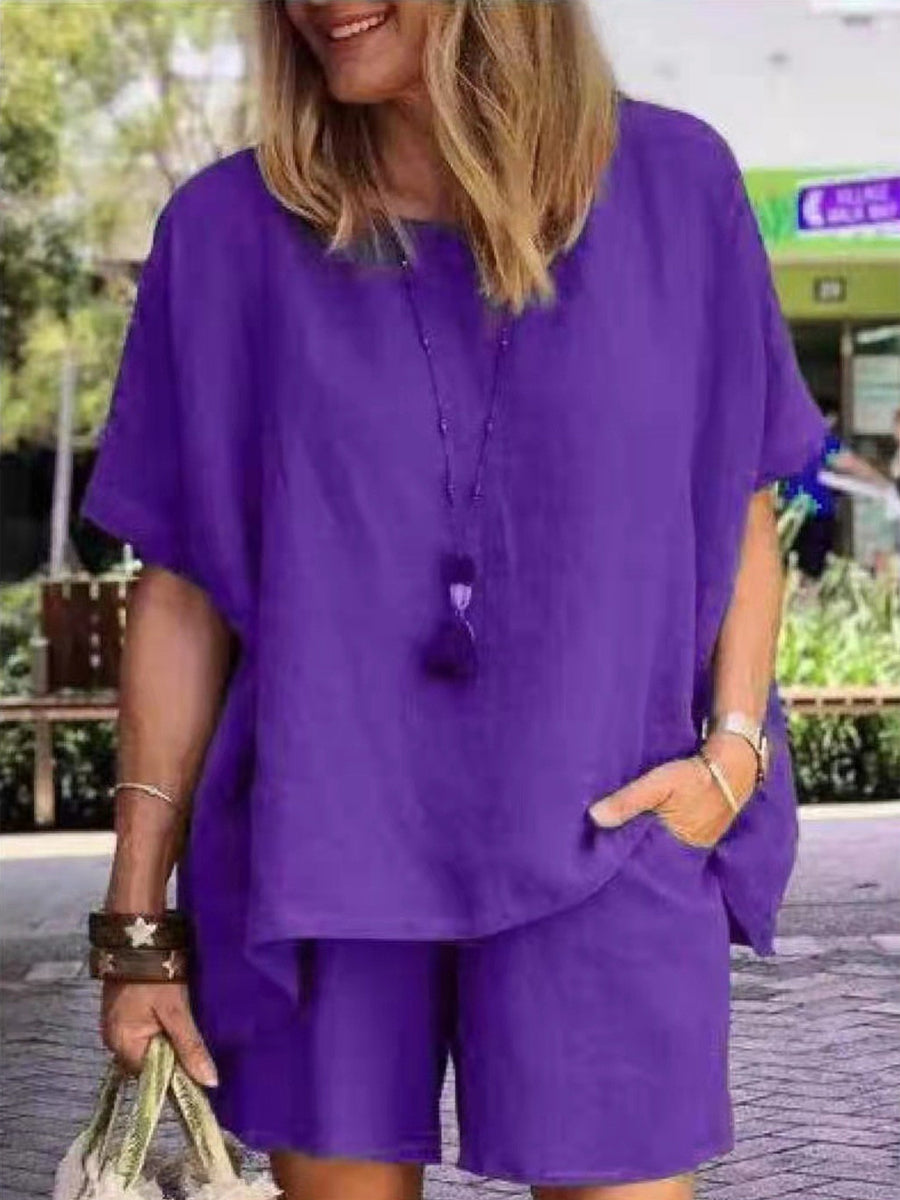 Loose Short Sleeve Shorts Two Piece-Set