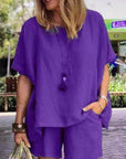 Loose Short Sleeve Shorts Two Piece-Set
