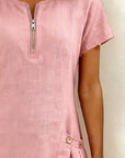Zipper Pocket Cotton Linen Dress