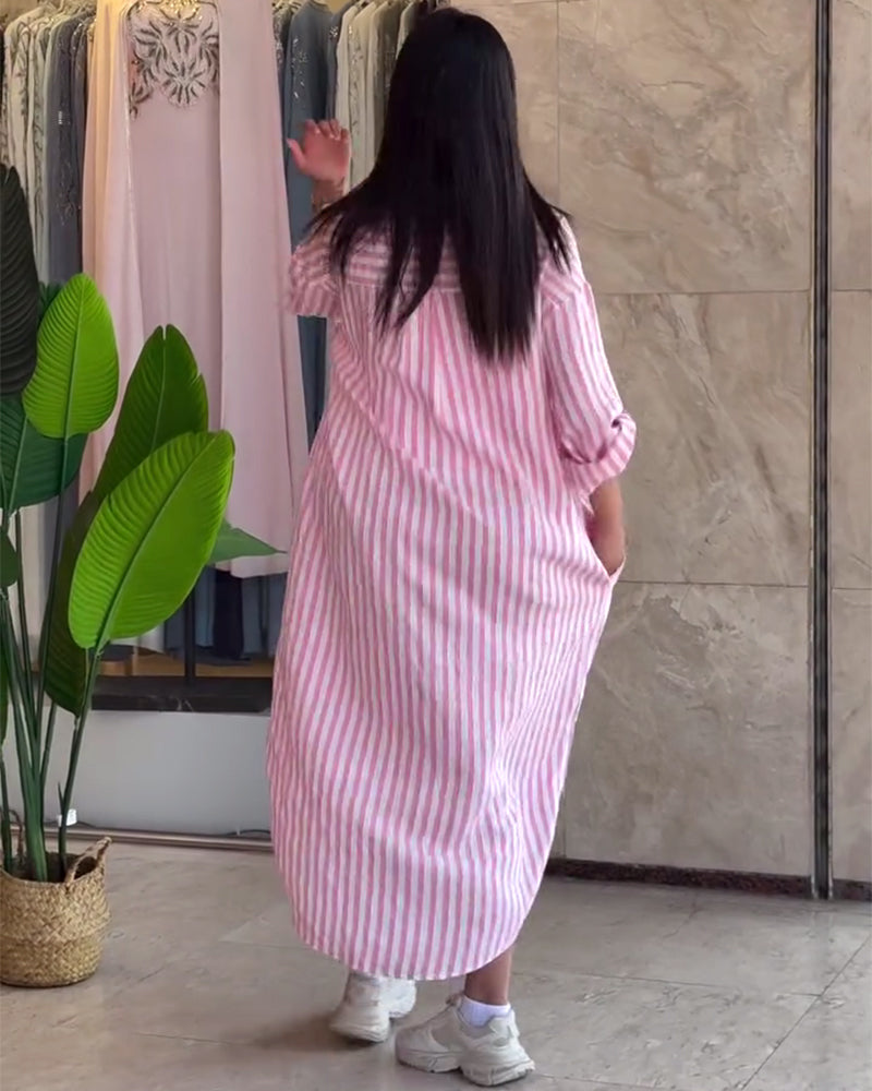Loose Fit Shirt Dress with Classic Stripes