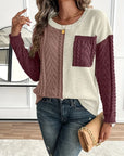 Chic Color Block Crew Neck Sweater for Women's