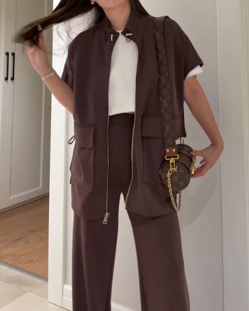 Chic Top and Pants Outfit with Stretch Waist