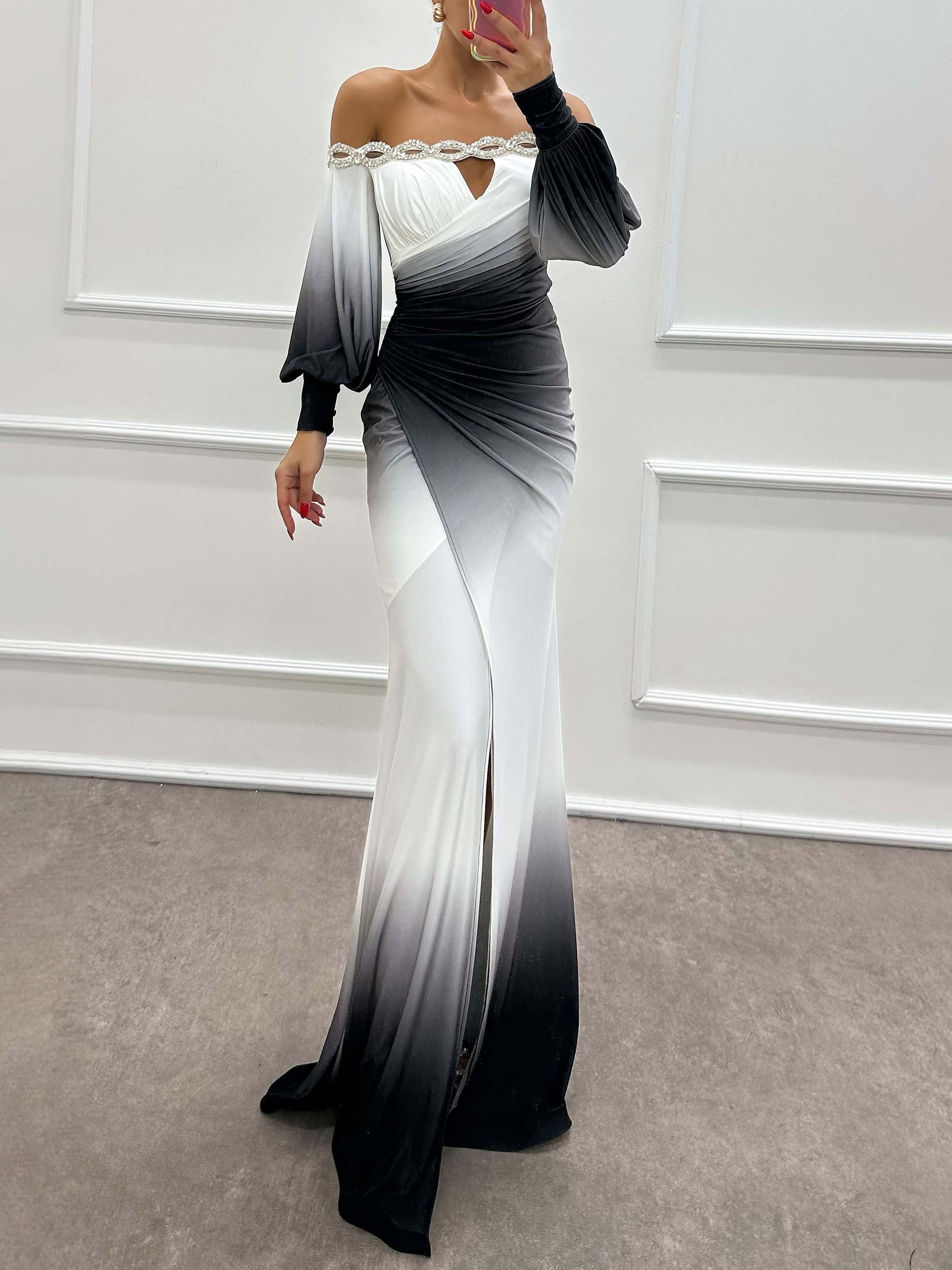 Gradient Off-Shoulder Evening Dress