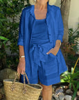 Pocket Shorts Shirt Coats Two-Piece Set