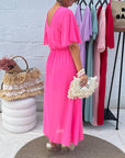 V-Neck and Waist in Chiffon Dress