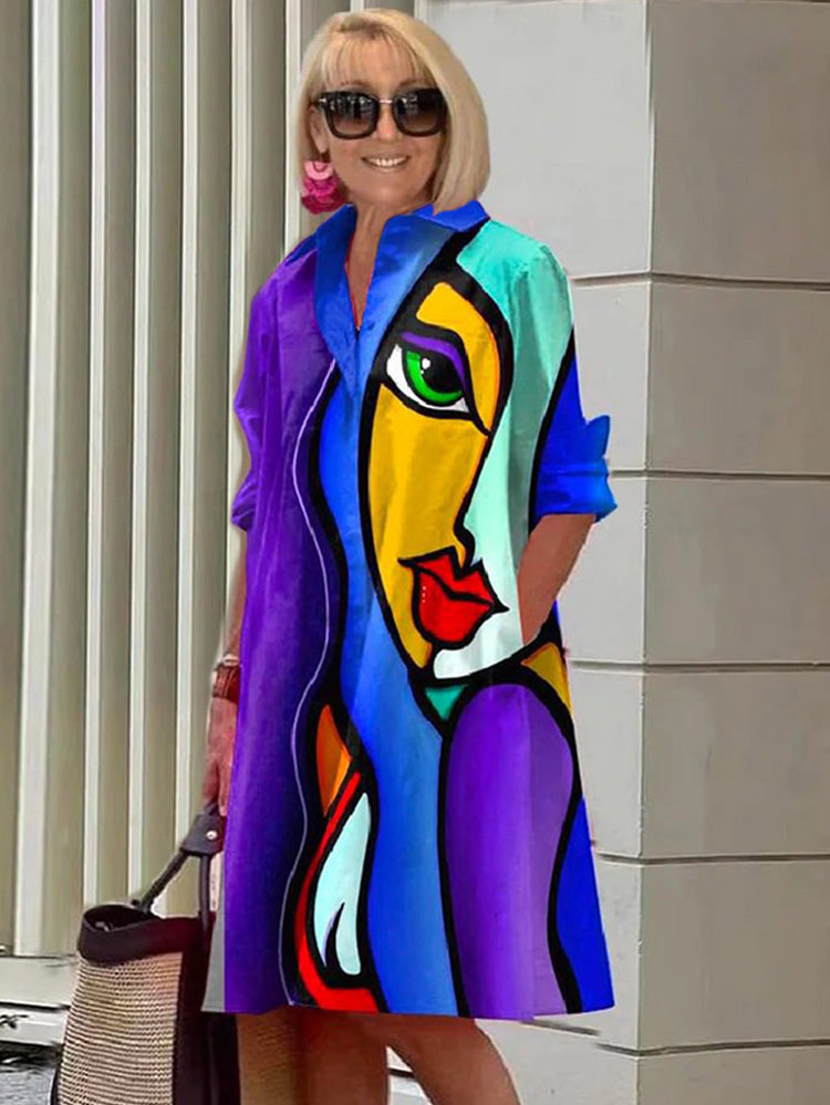 Vivid Brushstroke Print Midi Dress