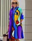Vivid Brushstroke Print Midi Dress