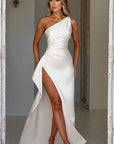 One Shoulder Satin Long Bodycon Dress