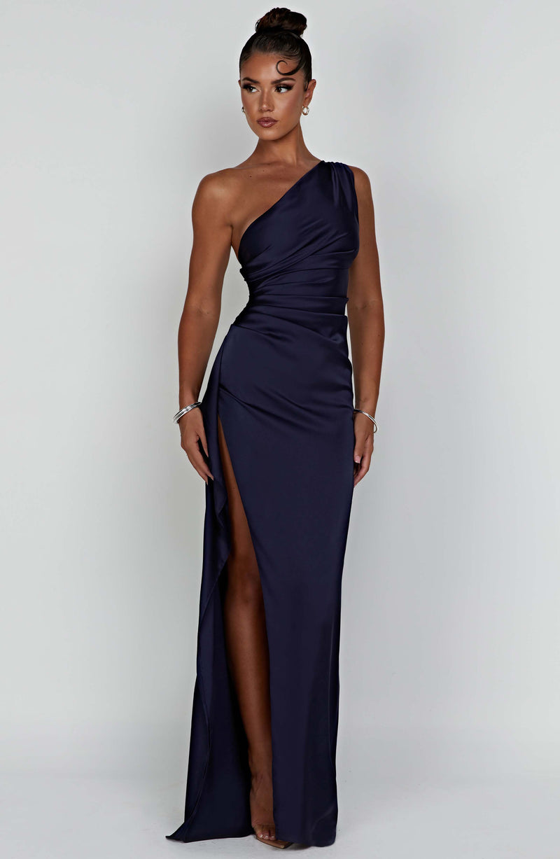 One Shoulder Satin Long Bodycon Dress