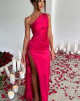 One Shoulder Satin Long Bodycon Dress
