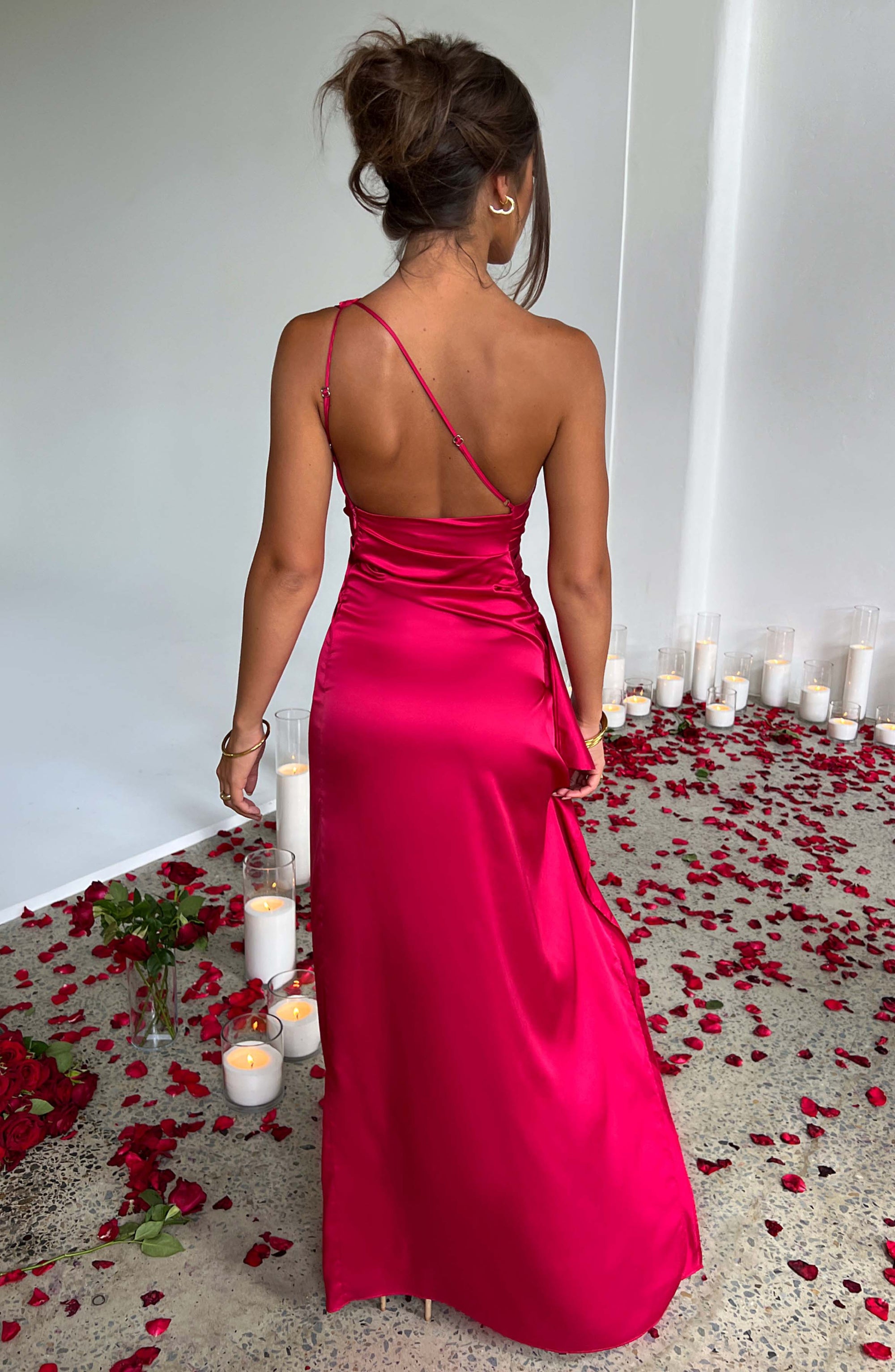 One Shoulder Satin Long Bodycon Dress