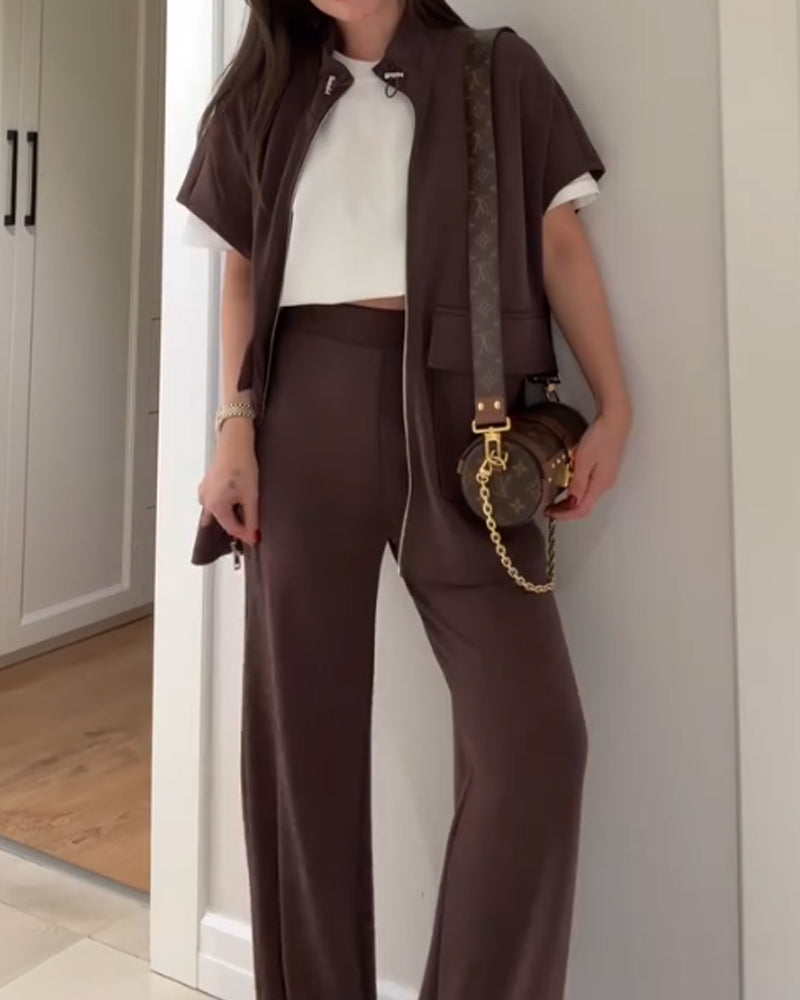 Chic Top and Pants Outfit with Stretch Waist