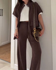 Chic Top and Pants Outfit with Stretch Waist