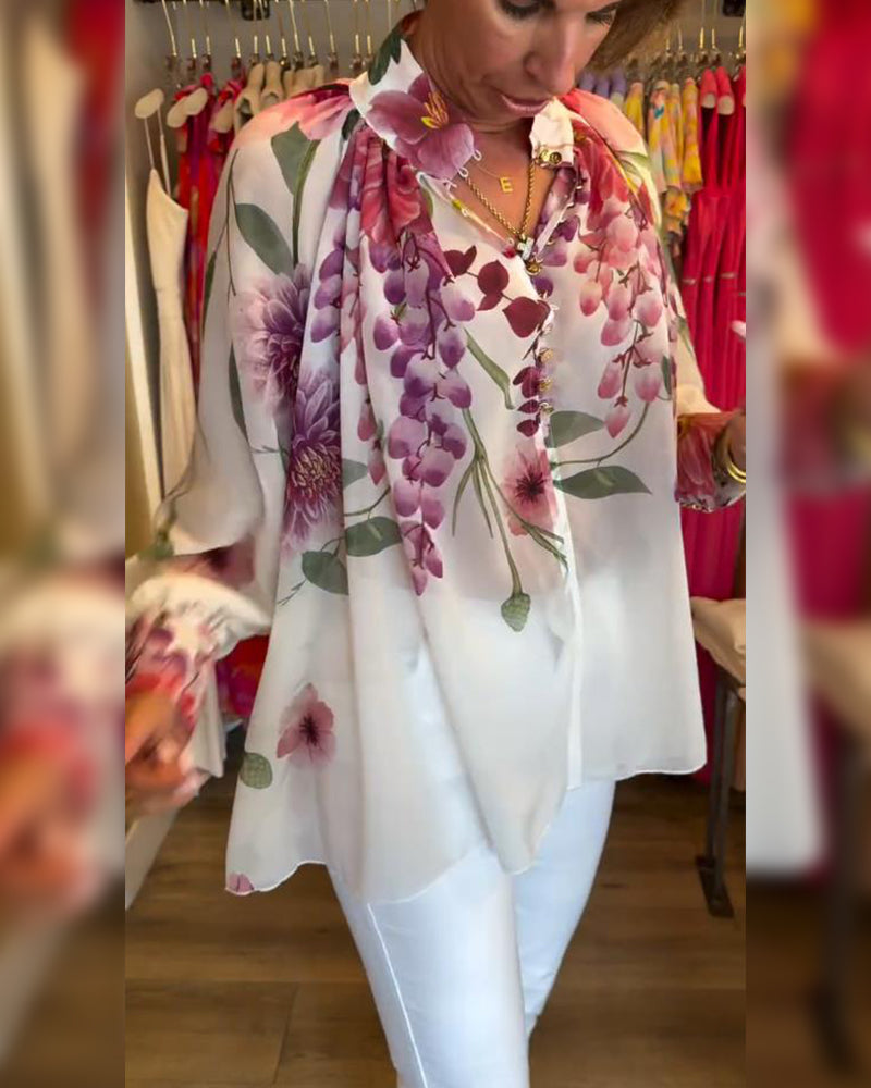 Printed Casual Lantern Sleeve Top