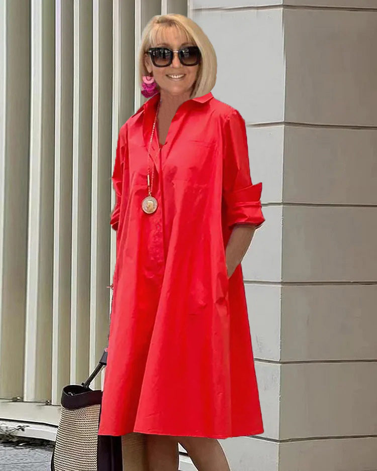 Long Sleeve Pocket Mid-Length Dress
