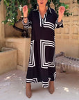 Lapel rectangular printed casual dress