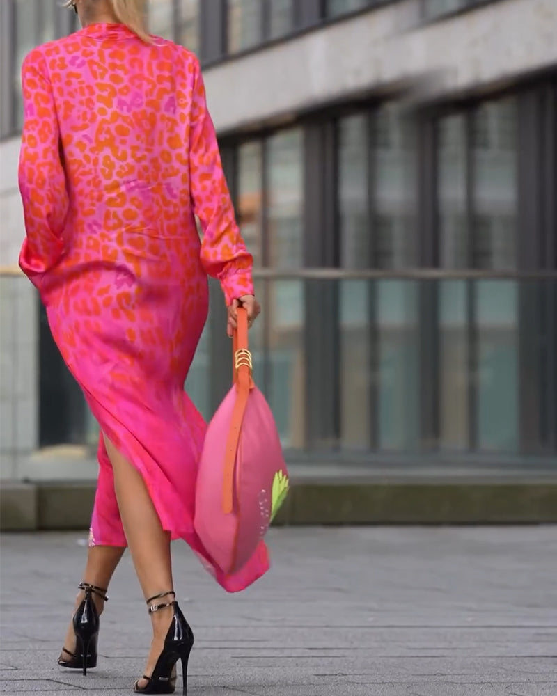 Long-Sleeve Leopard Print Dress