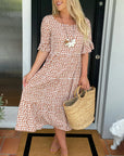 Round neck polka dot print midi dress