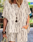 Fashion Line Print Casual Two Piece-Set