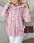 Drawstring Button Down Hooded Cardigan