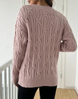 Plain V-neck Cable Knit Sweater for women's