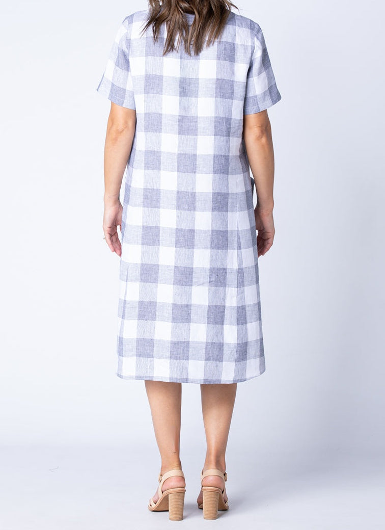 Floaty Check Dress in Soft White Fabric