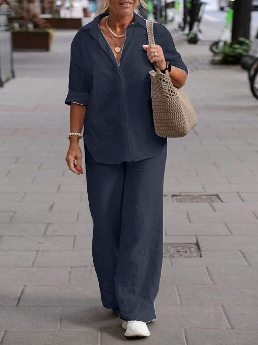 Long-Sleeved Shirt & Pants Two-Piece Set