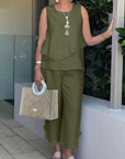 Sleeveless Top Casual Pants Two Piece-Set