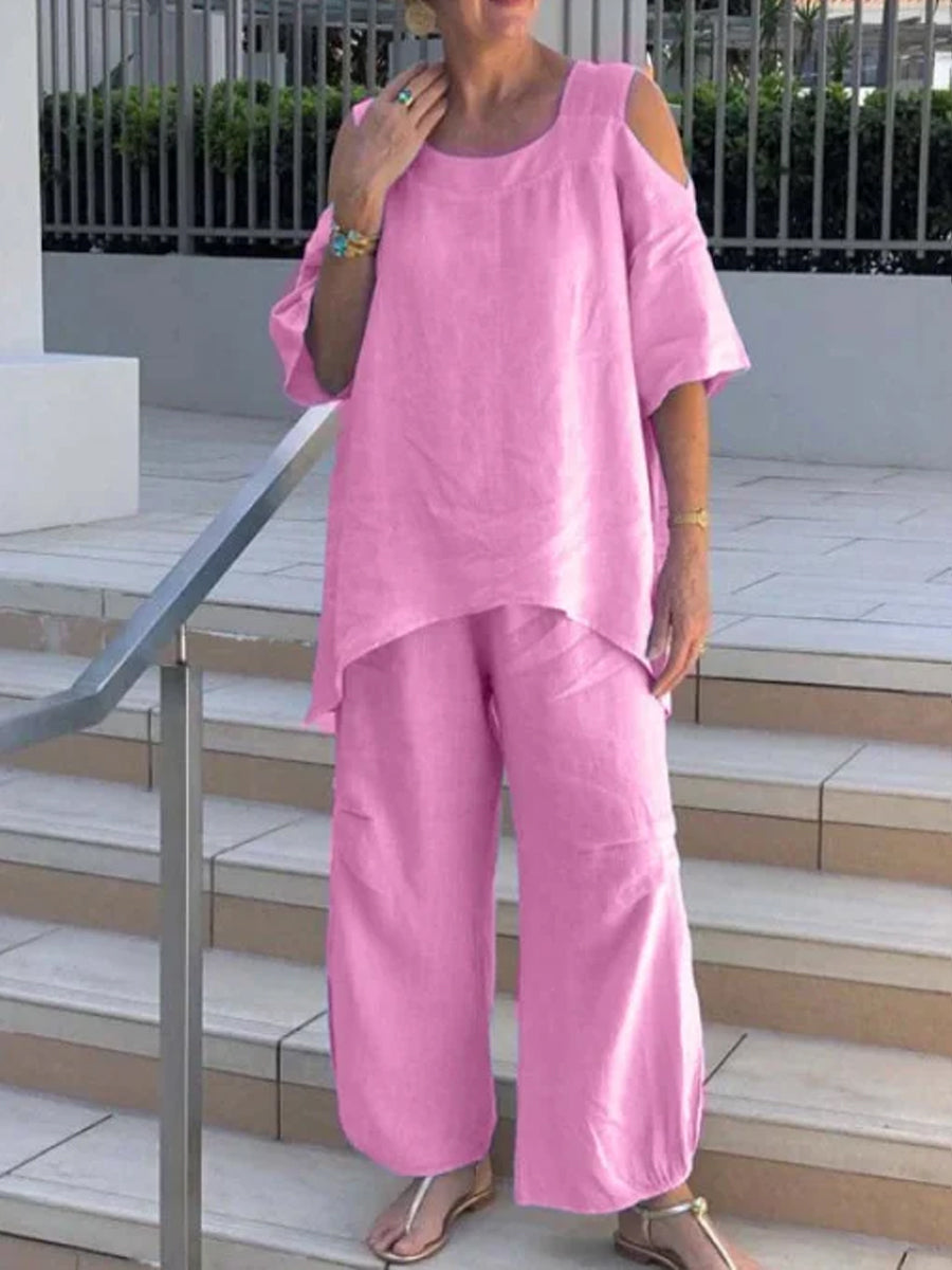 Pullover Short Sleeve Two Piece-Set