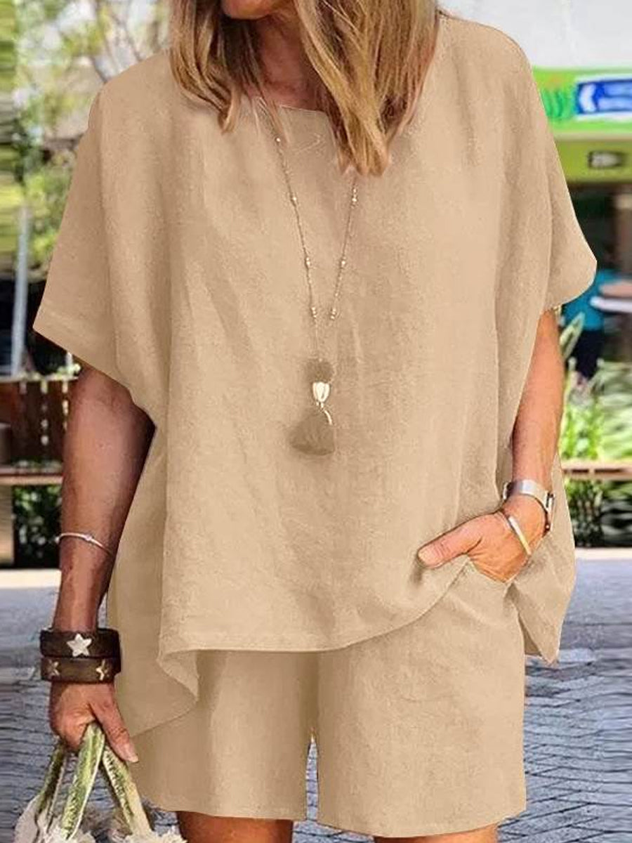 Loose Short Sleeve Shorts Two Piece-Set
