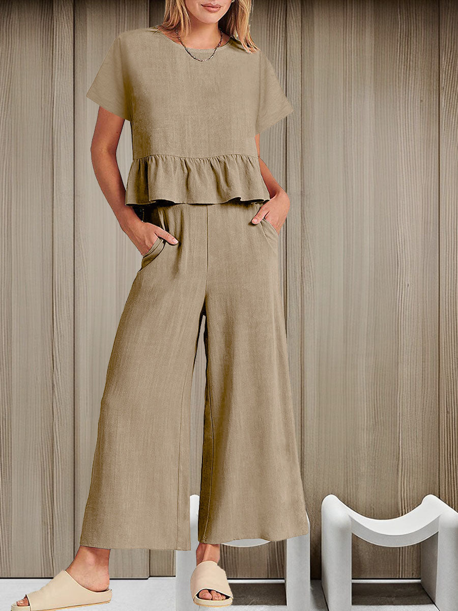 Short-sleeved Pleated Vest Two-Piece Set