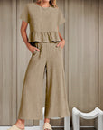 Short-sleeved Pleated Vest Two-Piece Set