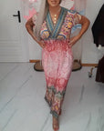 Bohemian V-Neck Waisted Holiday Dress