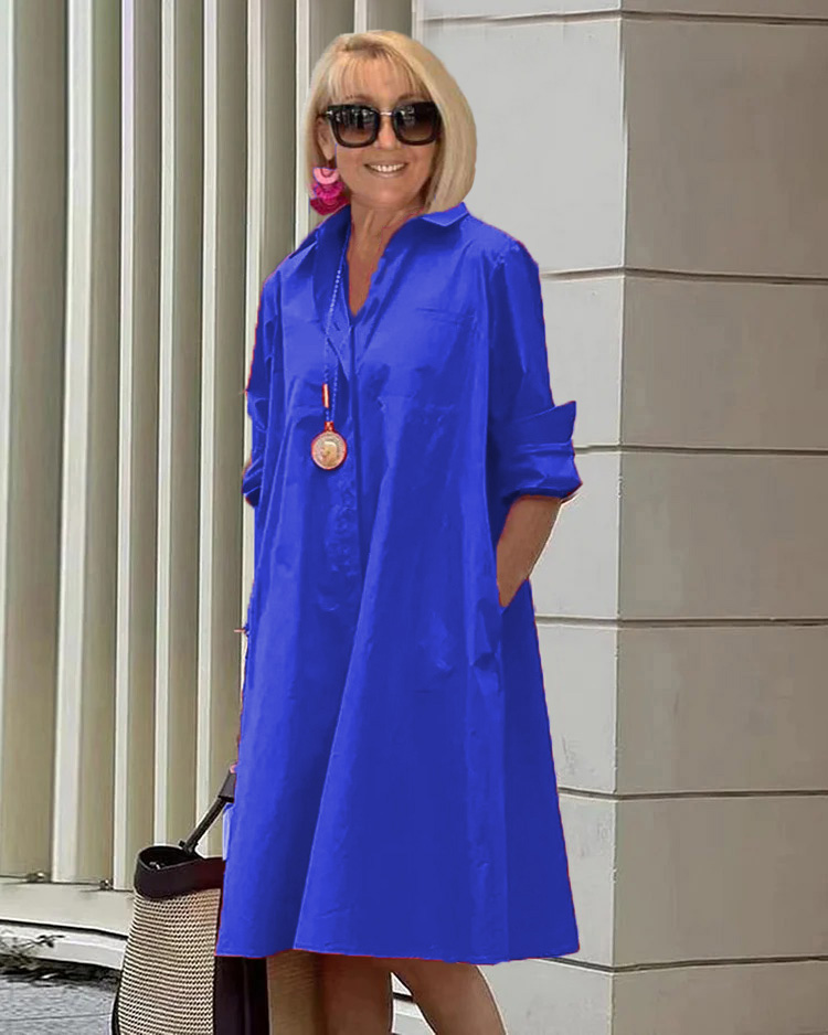 Long Sleeve Pocket Mid-Length Dress