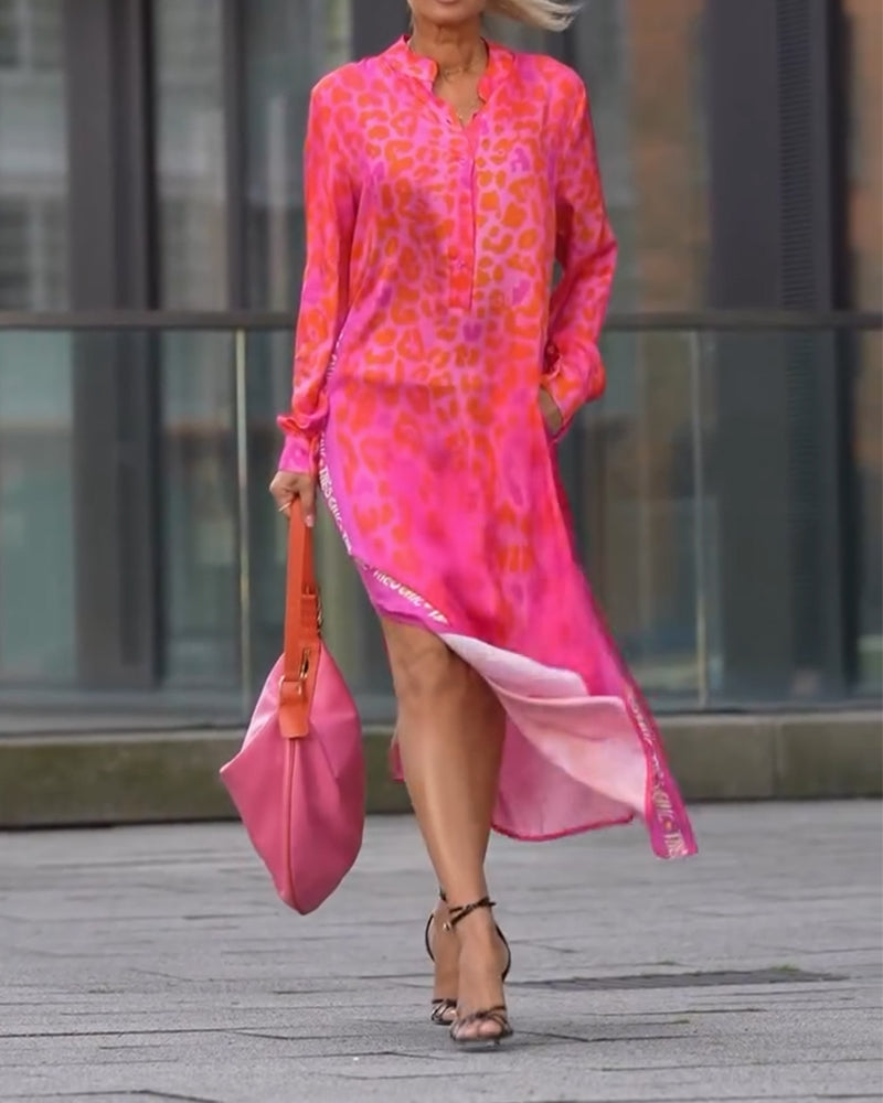 Long-Sleeve Leopard Print Dress