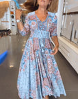 V-Neck 3/4 Sleeve Vacation Dress