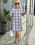 Floaty Check Dress in Soft White Fabric