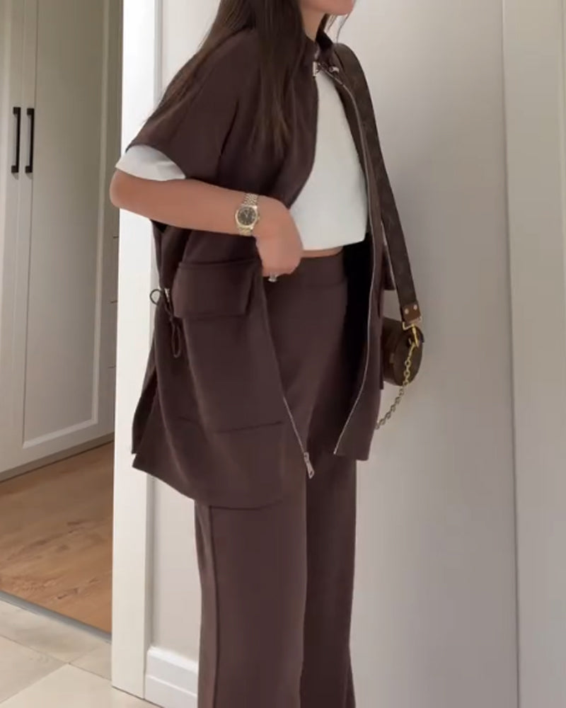 Chic Top and Pants Outfit with Stretch Waist