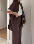 Chic Top and Pants Outfit with Stretch Waist