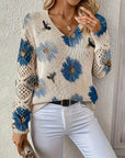 Long-Sleeved V-Neck Jacquard Sweater