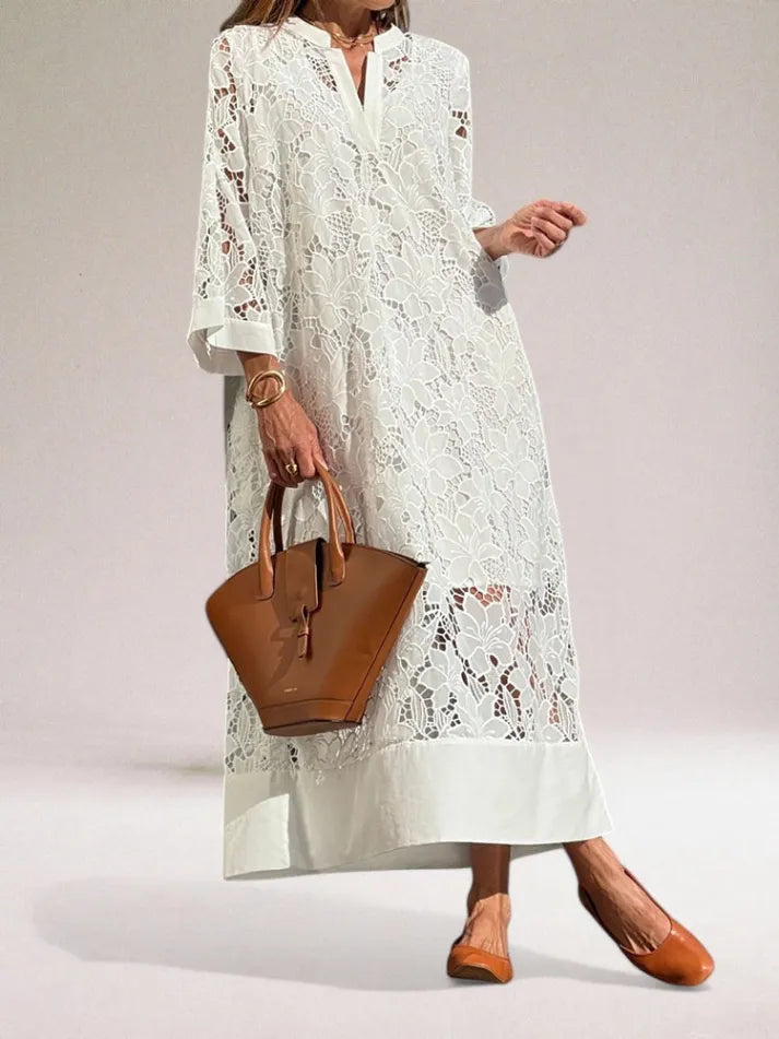 Chic Maxi Dress with Intricate Lace Design
