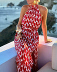 Halter Neck Beach Vacation Print Dress