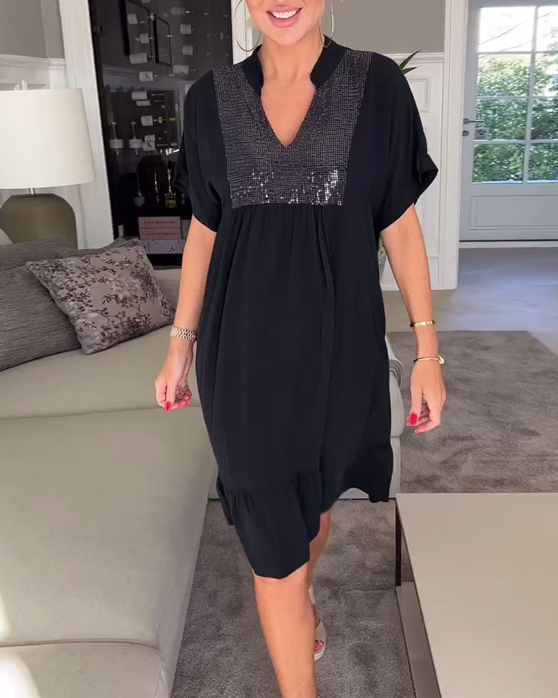 Flowy V-Neck Dress with Soft Pleats