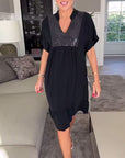 Flowy V-Neck Dress with Soft Pleats