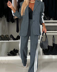 Striped Lapel Blazer with Loose Pants Set