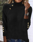 High-Neck Metallic-Button Sweater