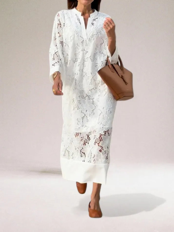 Chic Maxi Dress with Intricate Lace Design