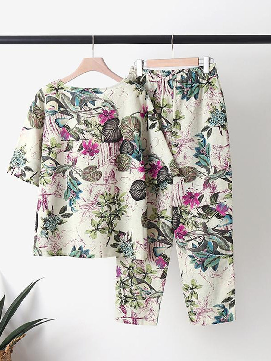 Floral Print Round Neck Two-Piece Set