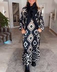 Long Sleeve Geometric Print Dress